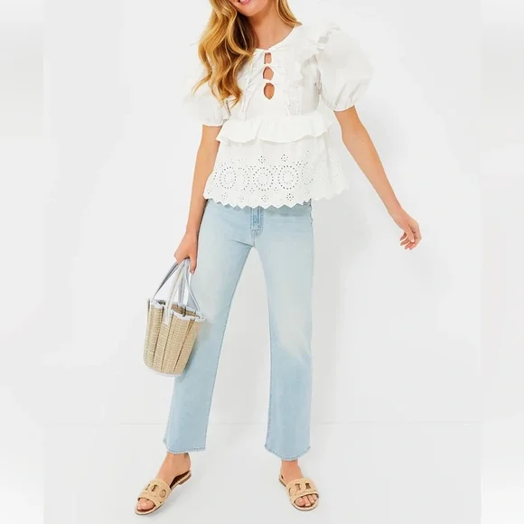Tuckernuck Moon River Exclusive White Eyelet Ruffle Top Various - Picture 5 of 13